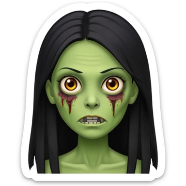Faça uma zombie verde mulher com cabelos preto, liso e longo de olhos castanhos sticker