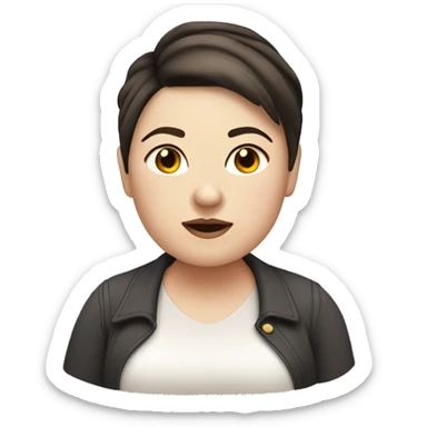 a chubby woman with pale skin and a dark brown undercut hairstyle sticker