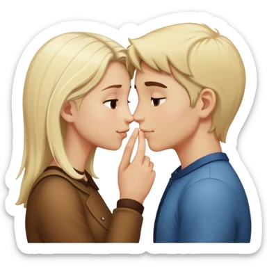 White blonde boy and white brown haired girl touch noses sticker