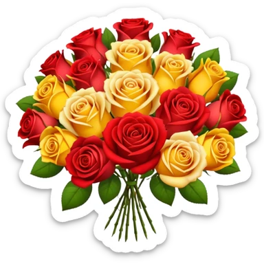 roses with gradient on petal starts yellow and bottom is red make a bouquet of them lots of gradient on every petal  sticker