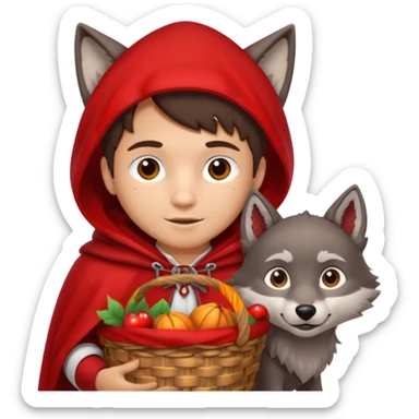 brunete boy little red riding hood and the wolf sticker