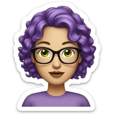 curvy-white-woman,wavy-purple-hair,green-eyes-square-glasses sticker