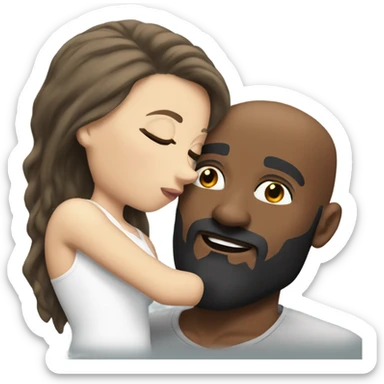 White brunette kissing muscular black bald man with beard sticker