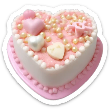 pastel pink heart shaped bento cake with white shell frosting and pearls and bows sticker
