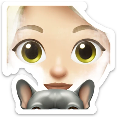 Medium length blonde hair fair skin green eyed woman with blue gray French bulldog  sticker