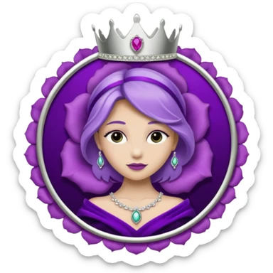 Purple rose flower, silver circle plaque, silver tiara sticker