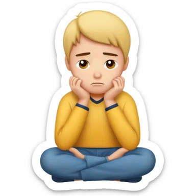A person sitting with sad feeling sticker