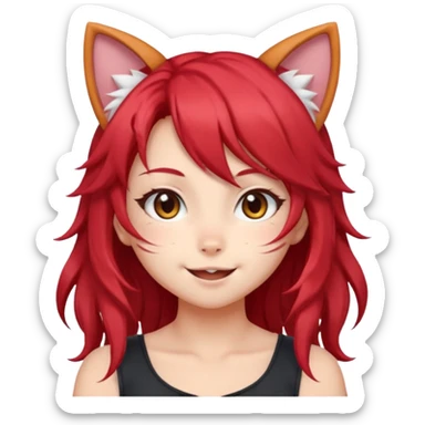 cute anime cat-girl with cat ears, red blowing hair sticker