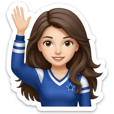 white happy long haired brunette girl hazel eyes in dallas cowboy cheerleader outfit sticker