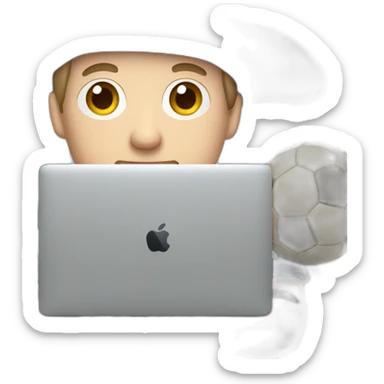 White guy wearing a Yale university hat holding a soccer ball and a MacBook computer sticker