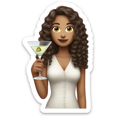 Brunette girl with curly long hair drinking martinis sticker