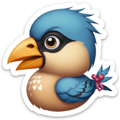 bird with piercings on beak and excessive face tattoos and ribbon two eyes sticker