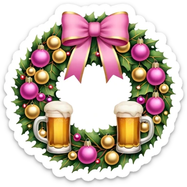 Christmas wreath pink and gold with baubles as beers sticker
