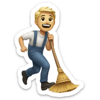 big person getting chased by a broom sticker