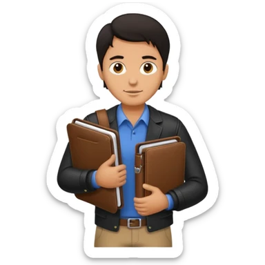 Man with dark hair carrying a portfolio heading to work. sticker