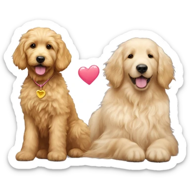 Make one of a fluffy goldendoodle with a golden retriever next to it and a little heart between them  sticker