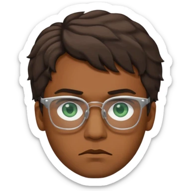 Garçon brun avec des cheveux ondulés courts, peu un peu claire, des yeux verts foncés, des lunettes rectangulaires transparentes et qui est fou sticker