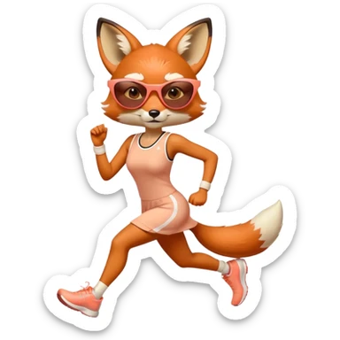 serious anthropomorphised female fox in stylish dress with sunglasses jogging upright sticker