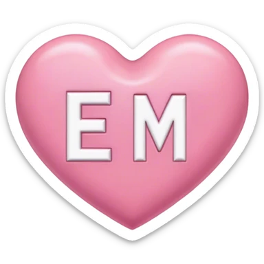Letters E and M in white placed in a pink heart sticker