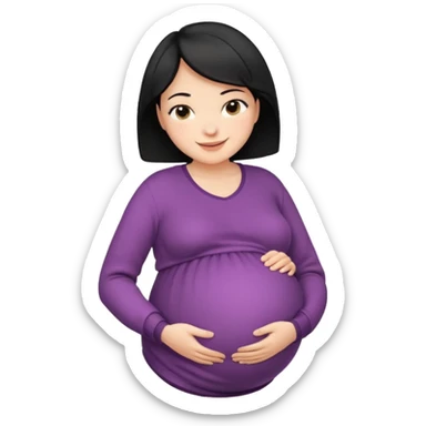 pregnant woman with short black hair happily touching her big belly while wearing warm clothes sticker