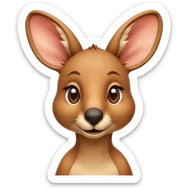 Cinematic Realistic Cute Kangaroo Portrait Emoji, Head tilted playfully and inquisitively, featuring a compact, agile build with soft, warm tawny fur and a characteristically endearing face with bright, curious eyes and perky ears, rendered with lifelike detail and natural highlights, high shine, affectionate and spirited, styled with a touch of outback whimsy, soft glowing outline, capturing the essence of a mischievous yet lovable kangaroo that seems poised to hop playfully into your arms! sticker