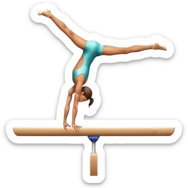 An artistic emoji of a professional sports acrobat performing a stunning balance pose on a narrow beam. The acrobat showcases perfect control, flexibility, and strength, executing an elegant handstand. The background features a bright gymnastics arena with spotlights. sticker