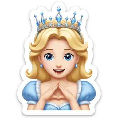Cinematic Playful Cinderella Portrait Emoji, Blushing with excitement, hands clasped near her heart, eyes wide with anticipation, her tiara slightly askew from an unexpected twirl, a radiant princess caught in a moment of joy, utterly captivating! sticker