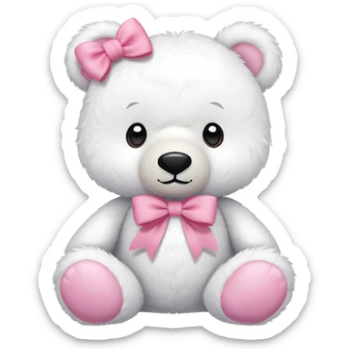 white bear stuffed animal with a pink bow sticker