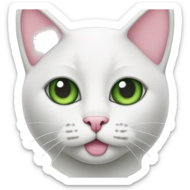 Tuxedo cat face with green eyes and pink nose sticker