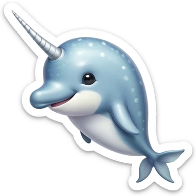 Cinematic Cute Narwhal Portrait Emoji, Head tilted playfully and inquisitively, showcasing a sleek, streamlined body with subtly iridescent, mottled gray skin and a prominently spiraled ivory tusk, complemented by round, sparkling eyes full of gentle wonder, Simplified yet irresistibly adorable features, highly detailed, glowing with a warm, friendly arctic glow, high shine, affectionate and lively, stylized with a touch of whimsical marine charm, soft glowing outline, capturing the essence of a mischievous yet loving narwhal that seems as if it could frolic out of the screen into your heart! sticker