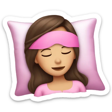 A brunette girl sleeping and wearing a pink sleep mask  sticker
