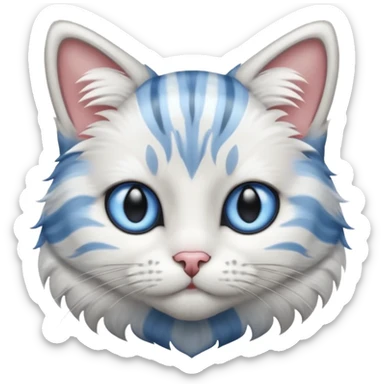 striped cat with hair in white and gray colors with blue eyes sticker