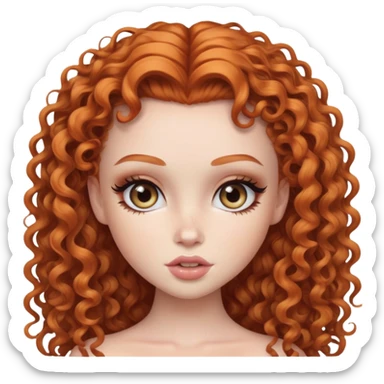 ginger curly hair, pretty eyes, pale skin, pretty makeup, pretty bratz baddie sticker