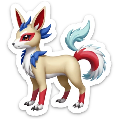 Colorful Skilled Adept Graceful Asian Painted Garurumon-Meloetta-Zangoose-Absol-fusion-hybrid-creature (full body) sticker