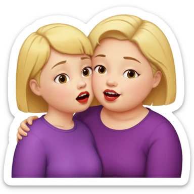 Chubby little woman kissing tall woman with huge teeth and short hair sticker