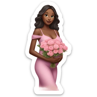 Photo of a Victoria secret model pregnant posing with flowers on a pregnancy shoot sticker