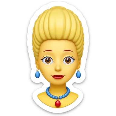 3D emoji head-only, smooth plastic, soft studio light, big round eyes, bold outline, centered, transparent bg,
Marge Simpson, yellow skin, tall cylindrical blue beehive hair, red bead necklace, overbite, no earrings, no eyelashes, no blonde hair sticker