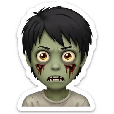 Boy, zombie, black hair, medium long, emo, shaggy, dark, spooky, creepy expression emoji sticker