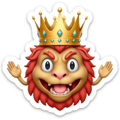 Italian-Indonesian hybrid brainrot creature with hyperactive energy, dynamic pose, wild expression, and a crown or regal accessory showing grandeur sticker