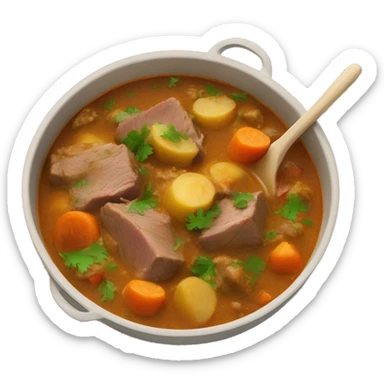 A dish of lamb stew (Pakistani stew which only has lamb, no other vegetables) beautifully, from a top. sticker