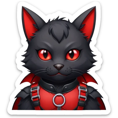 black edgy emo furry bat-cat-fursona-Fakémon with a red chest harness  sticker