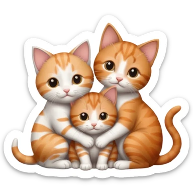 3 very small kittens cuddling together all different colours, the first one is grey and white, the second is ginger and white and the third is brown tabby and white sticker