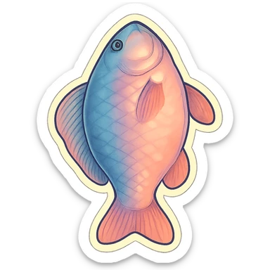 ordinary fish top view, very detailed and finely drawn, thin clean contours, soft rounded shapes, pastel palette #98B5BC, #B5B3C1, #C9A3C9, #E4C0CA, #F7DCD1, #F7C0AA, complex shadows and highlights, soft lighting, transparent background, minimalism, not cute, no decoration sticker