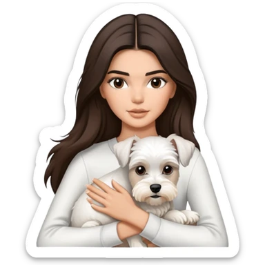 brunette Kendall Jenner with long hair holding on the hands white Schnauzer sticker