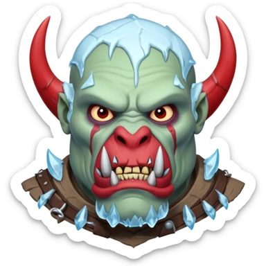 Fantasy orc emoji portrait, tusks covered with ice and crimson frost cracks, cold predator expression, winter hunt atmosphere, minimal clean emoji design, male/female variant
 sticker