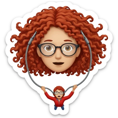 bungee jumping face only with hair flying red long curly hair and glassess sticker