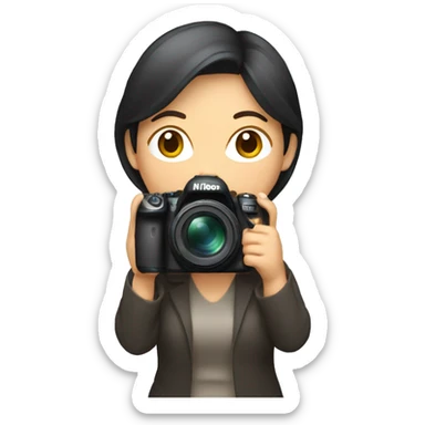 asian woman holding a nikkon camera sticker