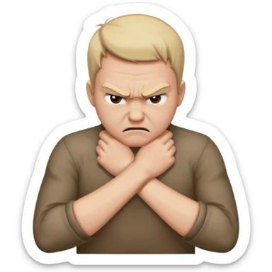 Grabbing throat with hands and looking angry with arms crossed and under chin, grabbing neck sticker