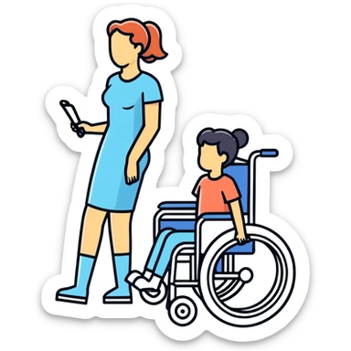 Lady with leg cast in wheelchair sticker