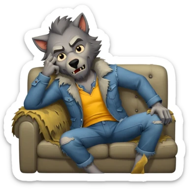 A sick werewolf laying on a couch sticker